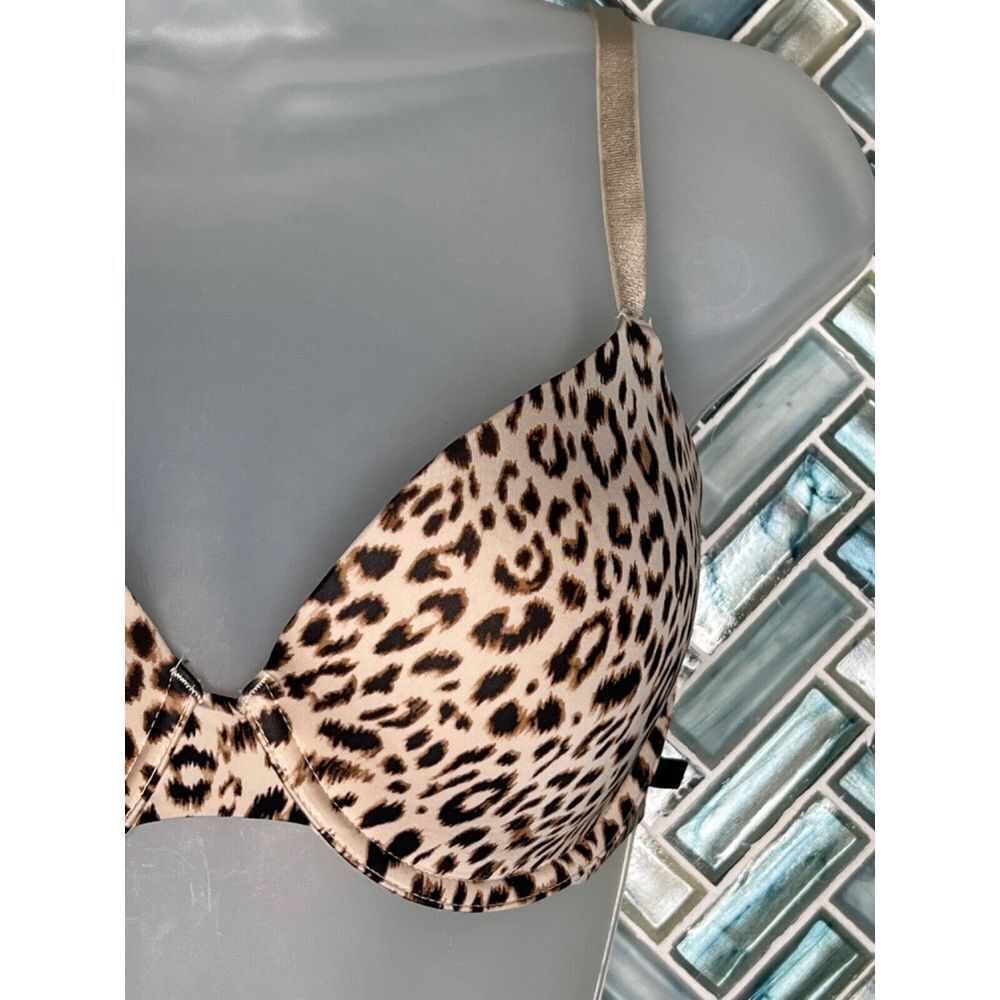 VICTORIA'S SECRET BEIGE LEOPARD CHEETAH PRINT SILKY LINED‎ DEMI BRA 32DD - Picture 3 of 11